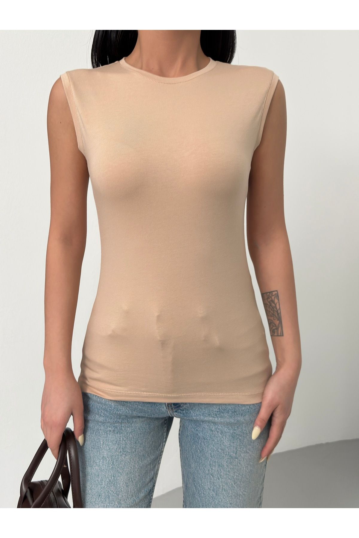 Lunamiratto-Beige Crew Neck Sleeveless Body Cotton 2-Piece 5