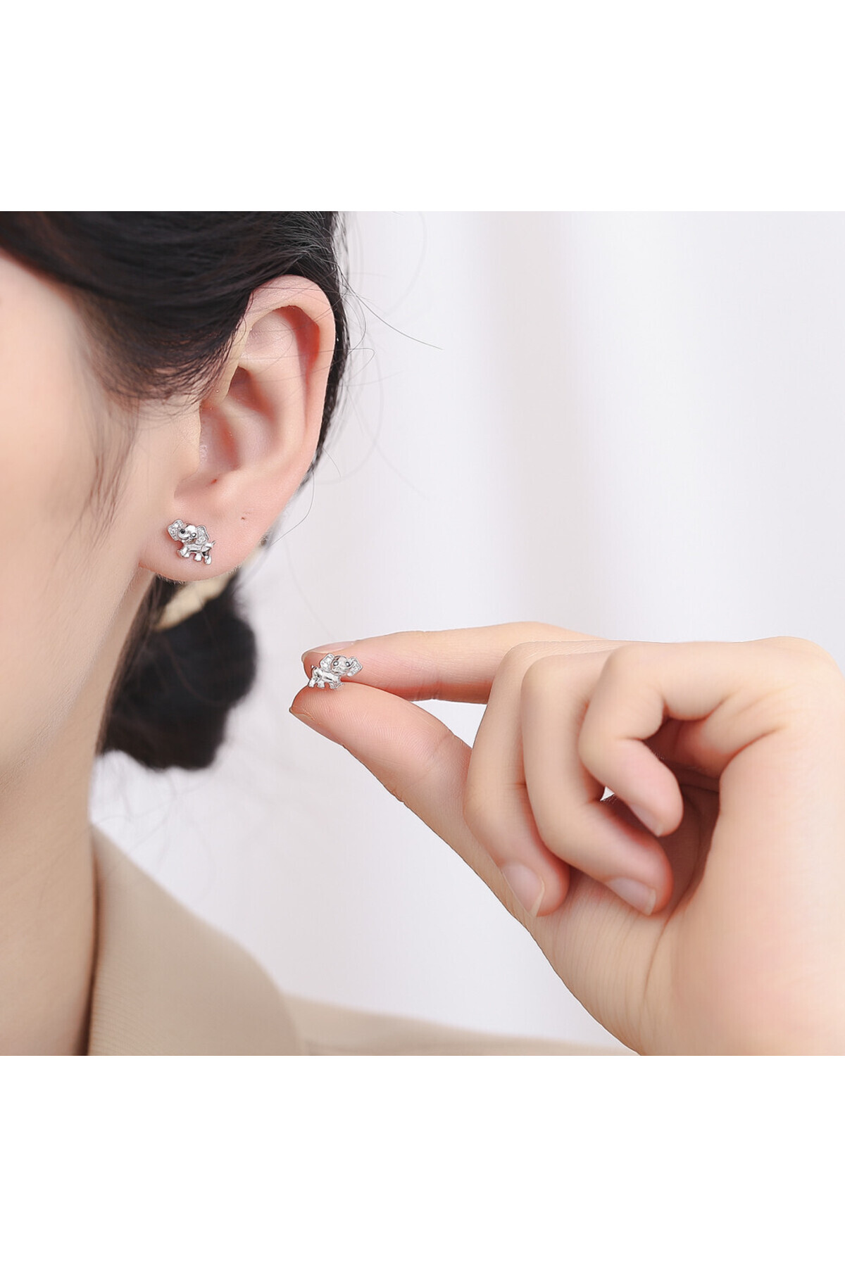 delis-925 Sterling Silver Elephant Stud Earrings, with Zirconia, Rhodium Plated, Lucky Symbol 2