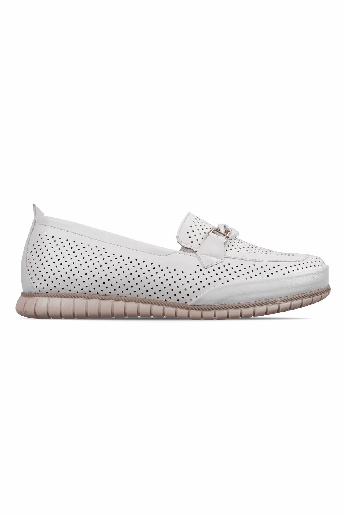 Lal Shoes & Bags Ulrika Kadın Zincir Detaylı Delikli Günlük Ayakkabı-beyaz