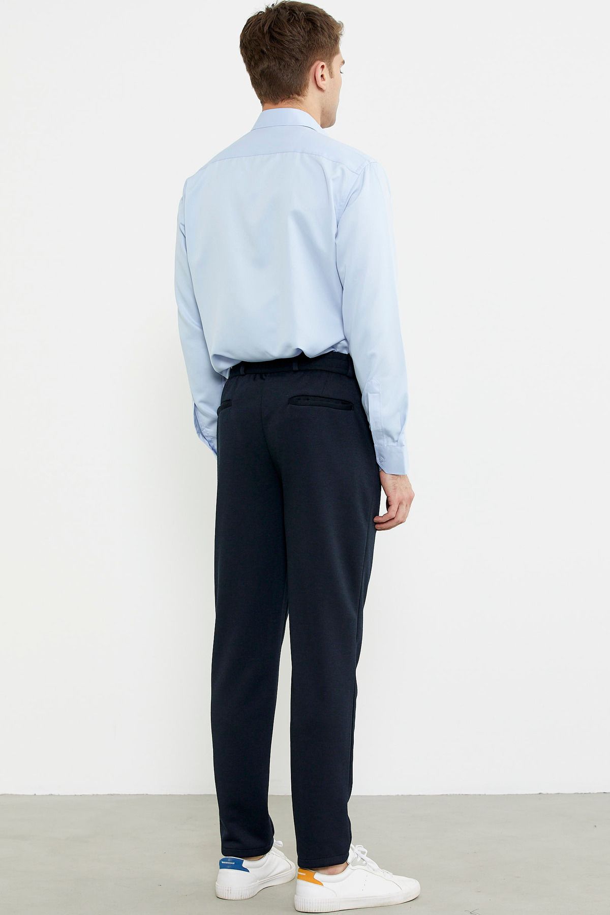 Sementa-Elastic Waist Trousers with Side Pockets - Navy Blue 6