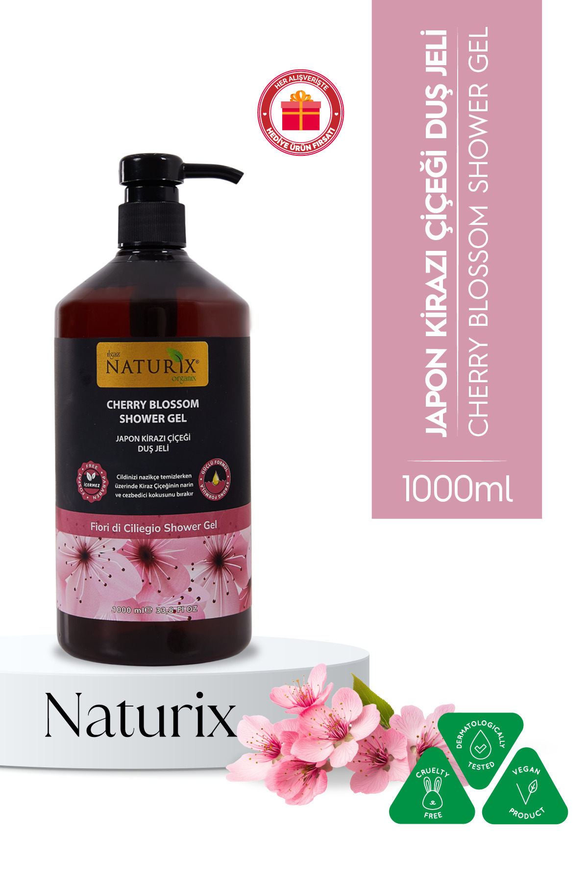 Naturix Japon Kirazı Çiçeği Duş Jeli - Ferahlatıcı, Çiçeksi, Narin