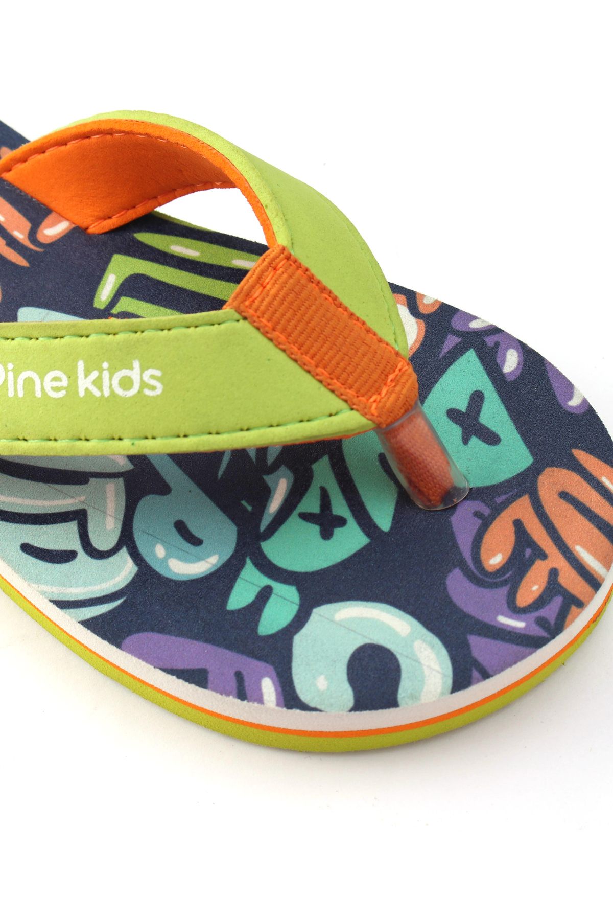 Pine kids-صندل Pine Kids سهل الارتداء بطبعة نصية - أزرق داكن وليموني 8