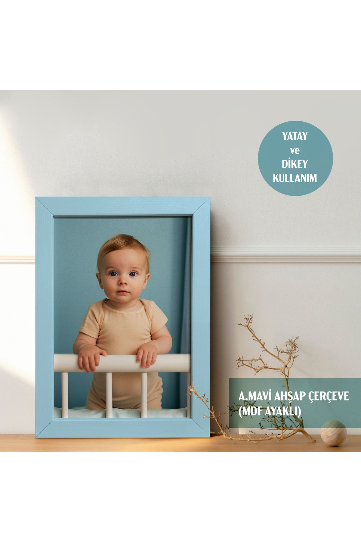 HOMEPACK 10X15 CM Açık Mavi Ahşap Çerçeveli Poster Çerçevesi, Boş Çerçeve, ACIKMAVI-MASAUSTU-10X15