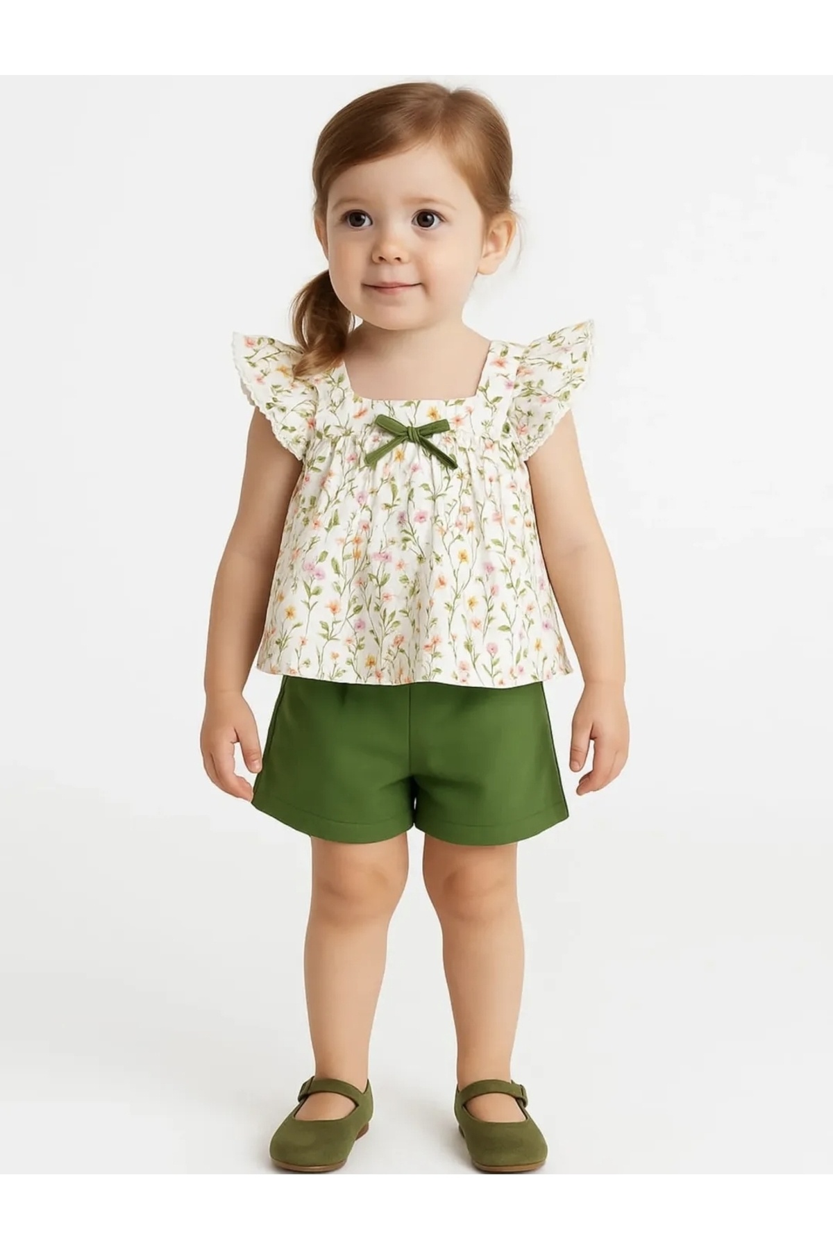 Çikoby-Shorts Set with Soft Thin Gabardine Top and Chiffon Bottom 1