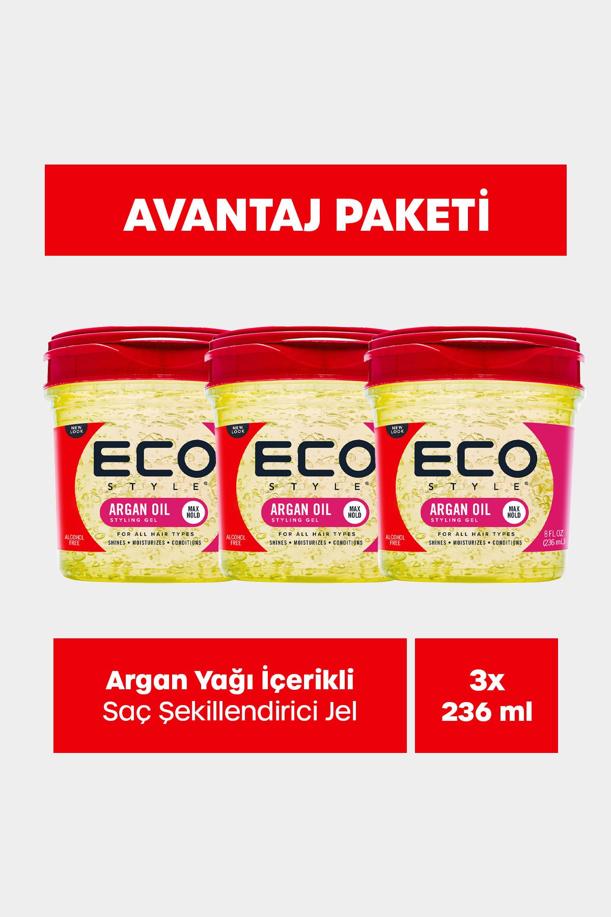ECO STYLE Argan Yağı Saç Jölesi 3x236ml Argan Oil Styling Gel Shine Moisturizes Conditions