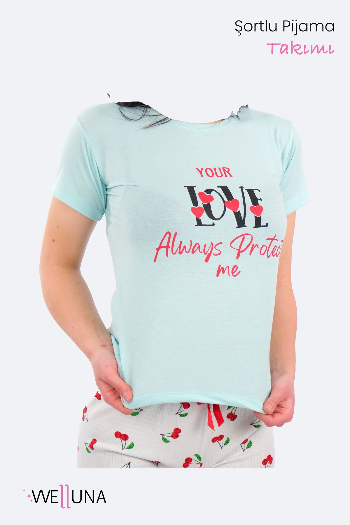 welluna Love Baskılı Şortlu Yazlık Pijama Takımı