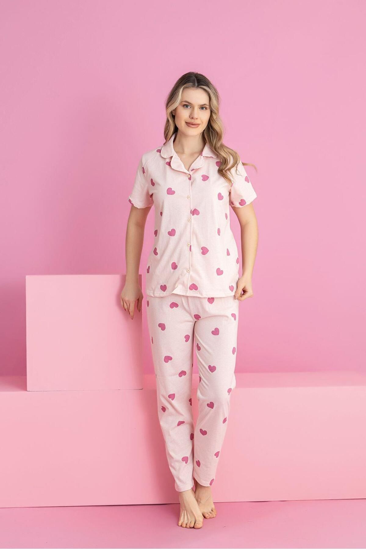 ZambakModa KALPLİ DÜĞMELİ PİJAMA TAKIMI
