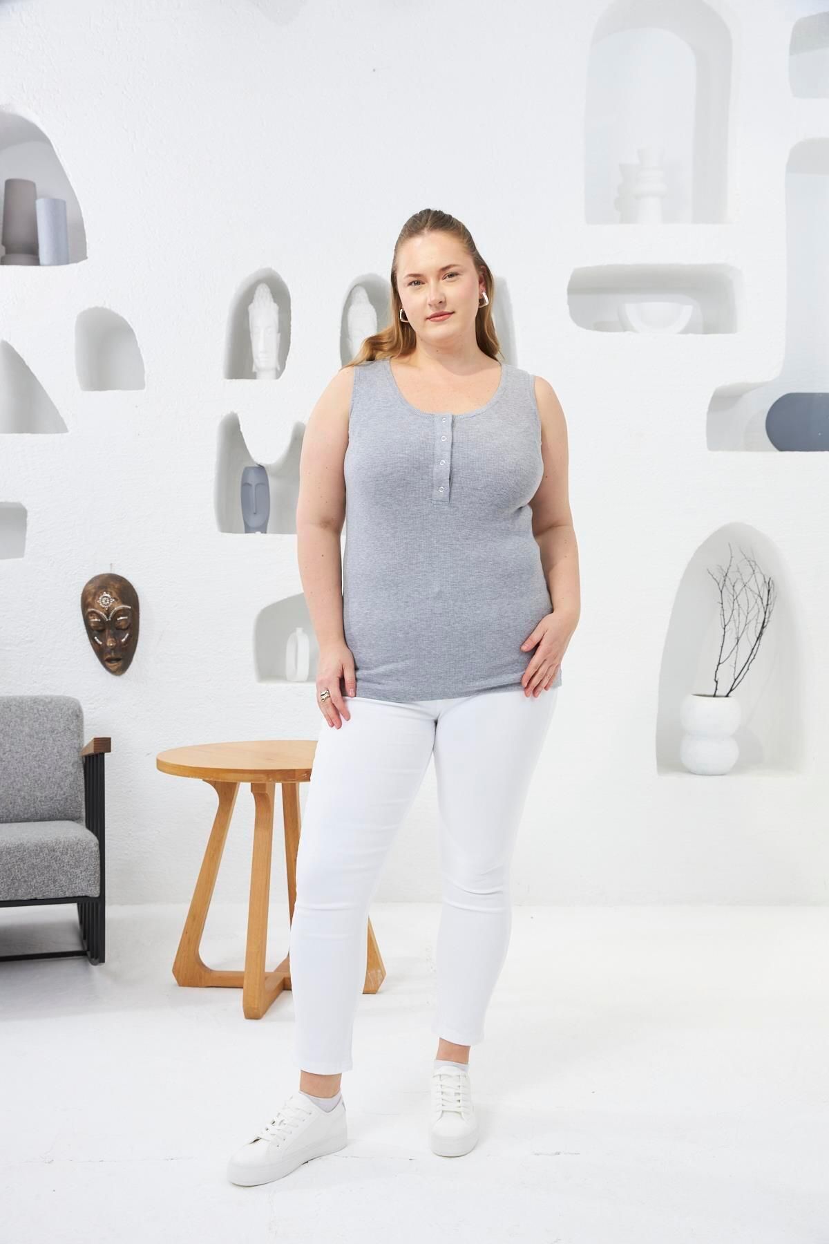RMG-Front Snap Fastener Large Size Undershirt Gray1 5