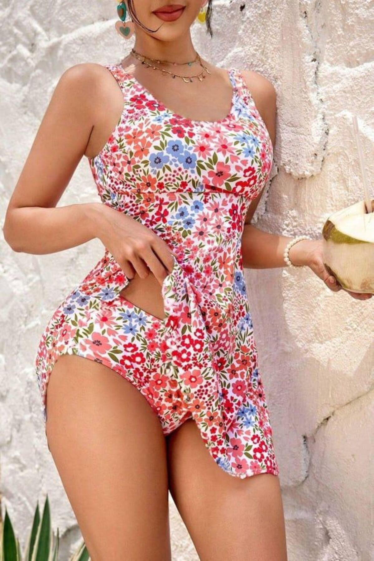 BELLA NOTTE 2 Parça Çiçek Desenli Kaplı Astarlı Slip Ve Mayo