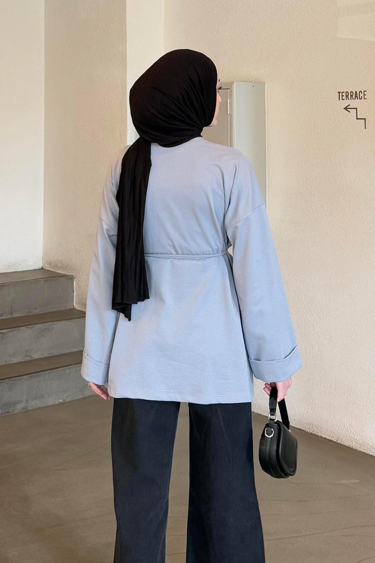 lamelif Yırtmaç Detaylı Sweat Gri görsel 4