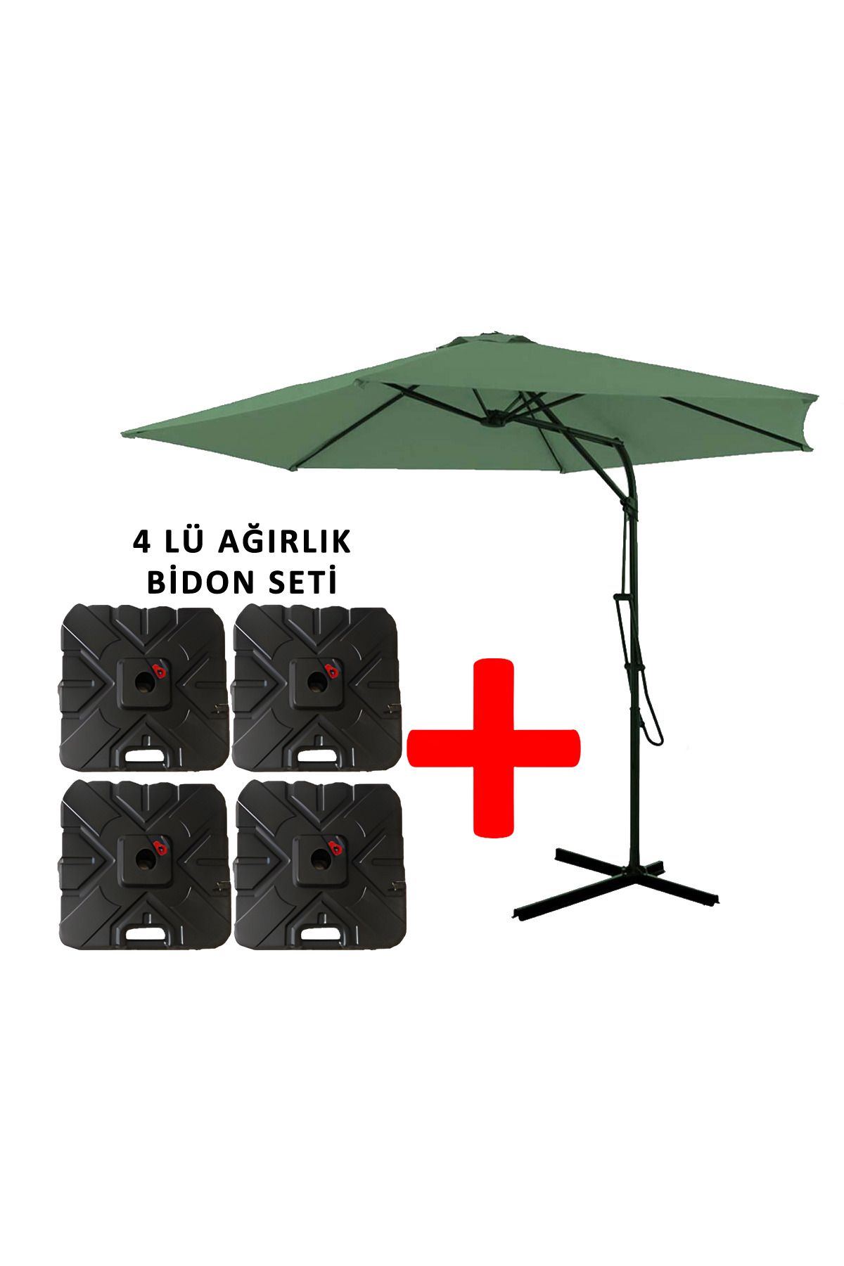 GUNBO HOME 3 Mt Şemsiye + 4 Lü Ağırlık Seti Havuz Şemsiyesi Bidonlu, Bahçe Şemsiyesi, Teras Şemsiyesi Set