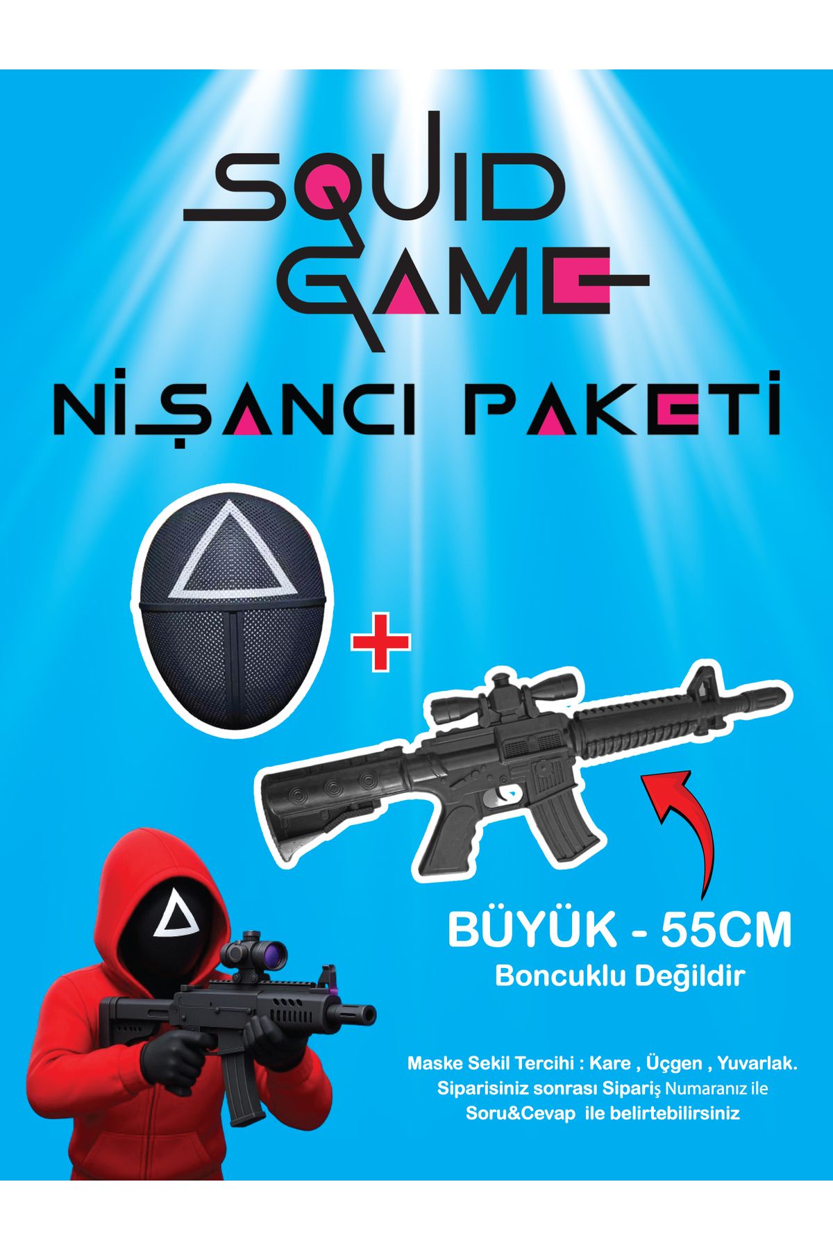 GiginGo Squid Game Nişancı Paketi - Squid Game Maskesi ve Squid Game Oyuncak Silah - Squid Game Oyun Seti