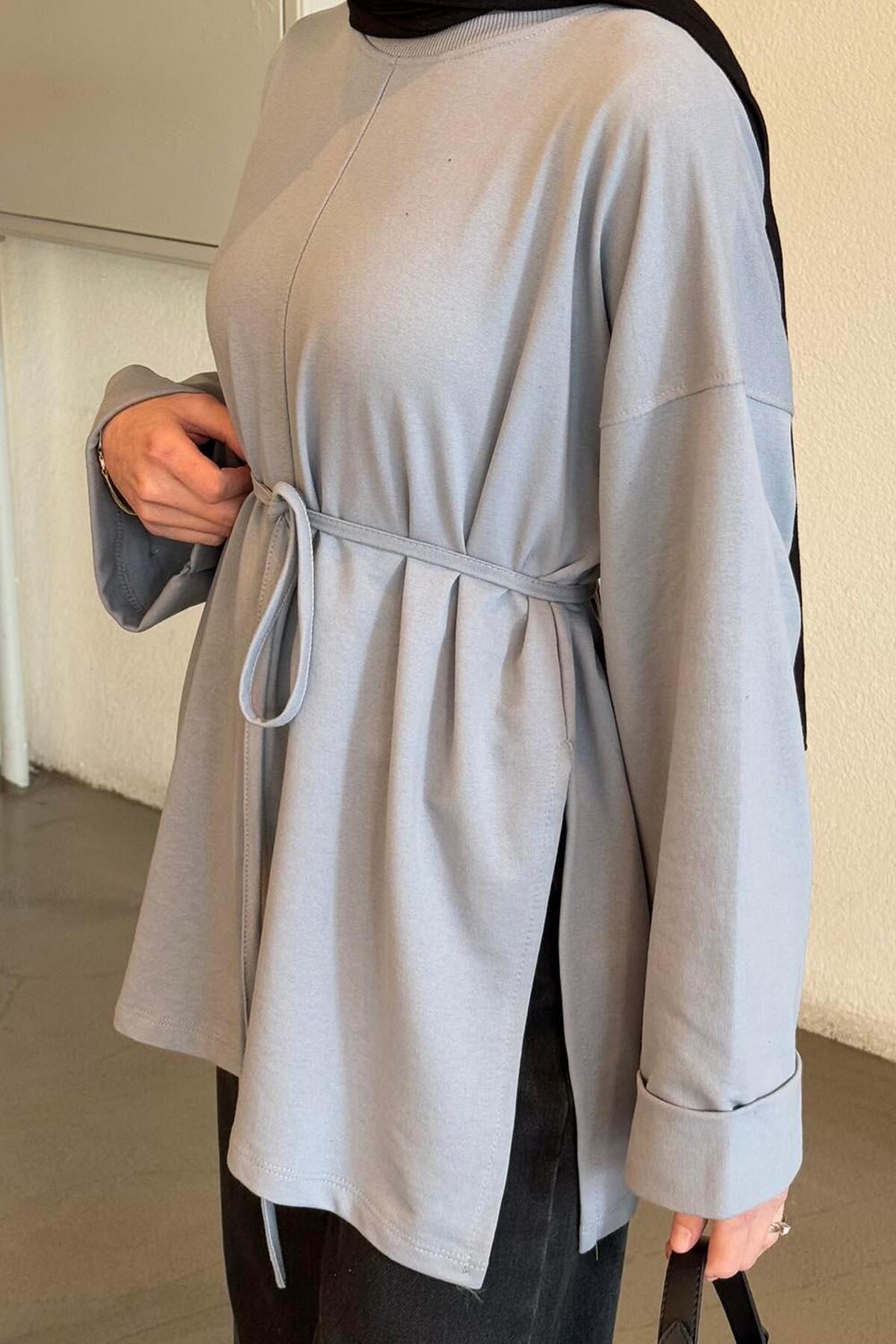lamelif Yırtmaç Detaylı Sweat Gri görsel 3