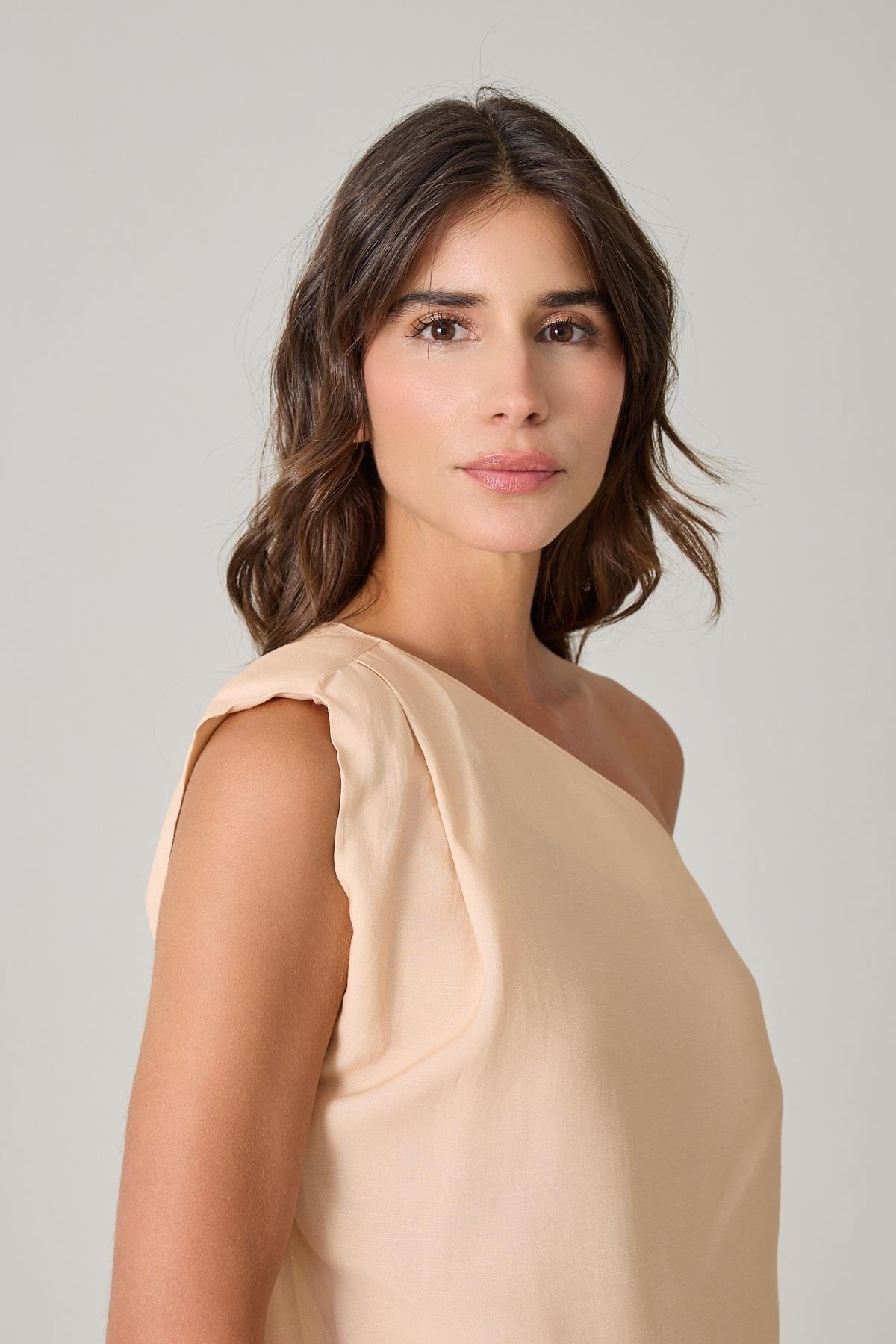 Setre-Beige One Shoulder Relaxed Cut Blouse 3