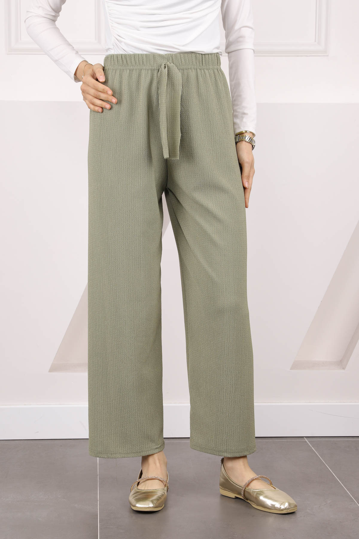 İmajButik-Khaki Bürümcük Wide Leg Trousers 1