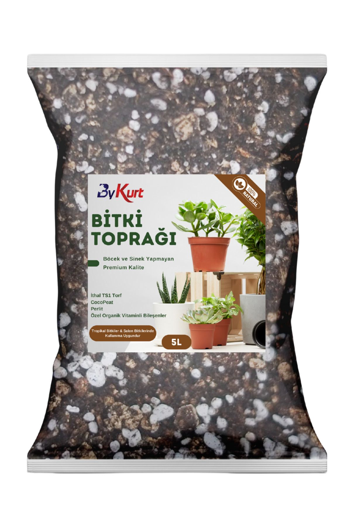ByKurt 5L Premium Çiçek Toprağı Vitaminli, Böcek Yapmayan Özel Karışım İç Mekan Toprağı