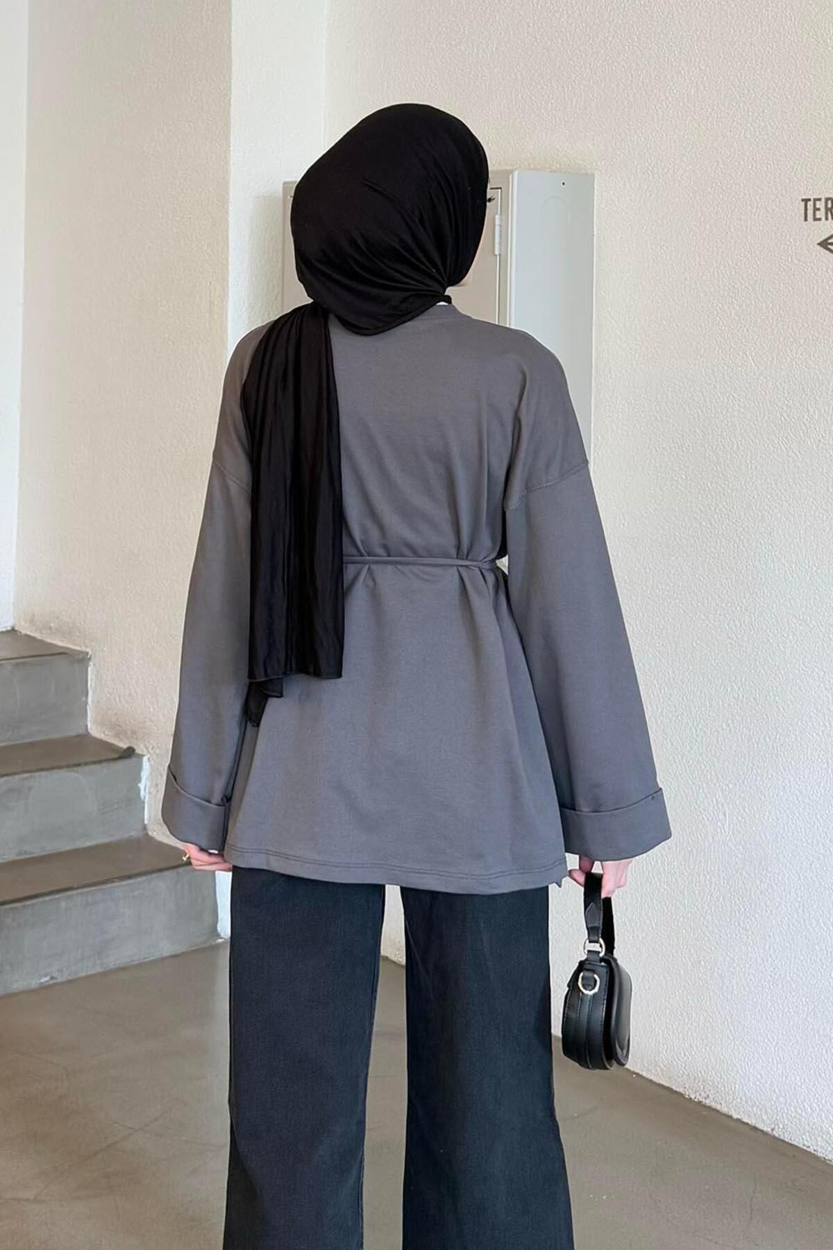 Lamelif  Yırtmaç Detaylı Sweat Antrasit - Görsel 4