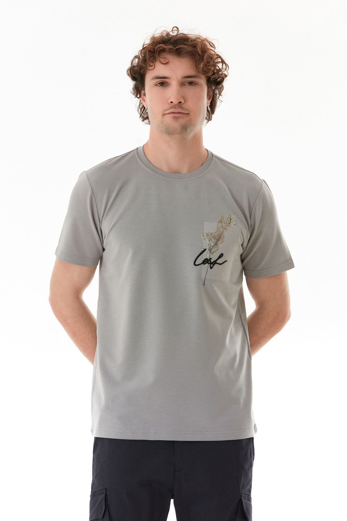 Fulla Moda-Leaf Printed Text Embroidered T-Shirt 3