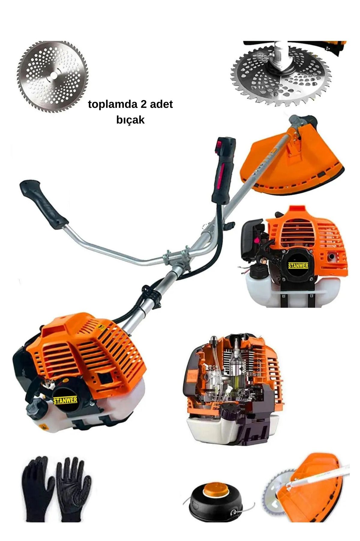FLEXMAC STANWER GERMANY ÇİFT BIÇAK Motorlu Benzinli Ot Çalı Tırpanı Çim Biçme Makinesi 2 ad Testere