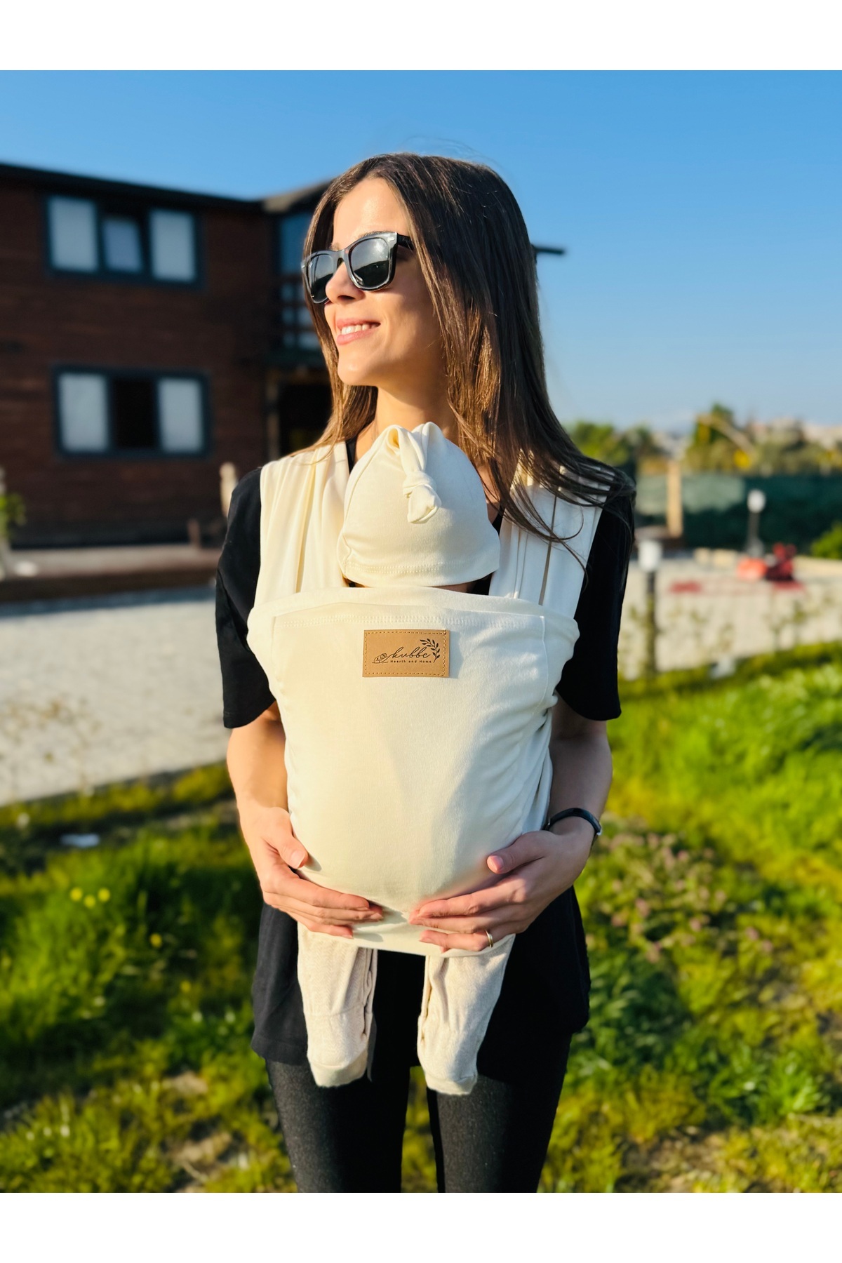 kubbe Pamuklu Esnek Wrap Sling, Cepli Anakucağı - Premium Birinci Sınıf - BabyWearing Kanguru fotoğrafı 4 (önizleme)