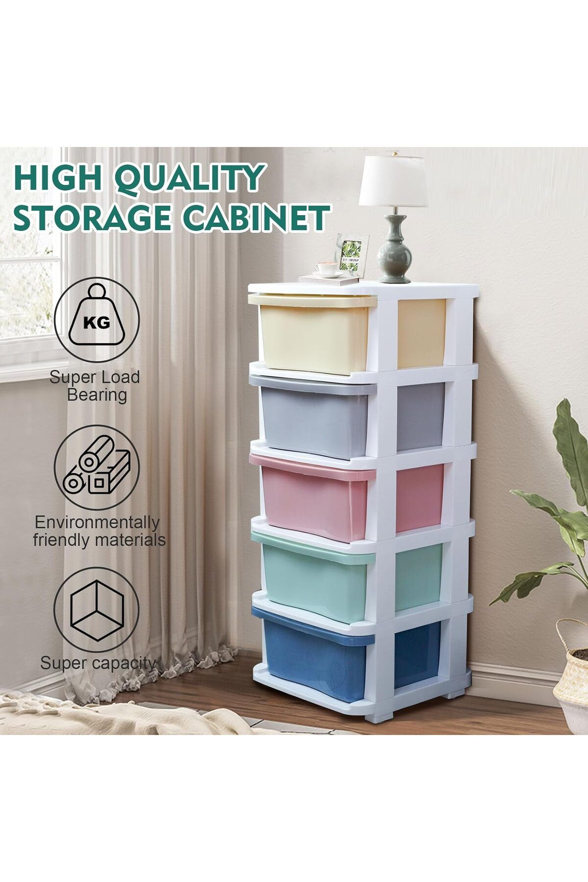 SKY TOUCH-Drawer Storage Cabinet Organizer,Drawer Organizer,Multi-Color 5-Tier Drawers with Wheels for Clothes 3