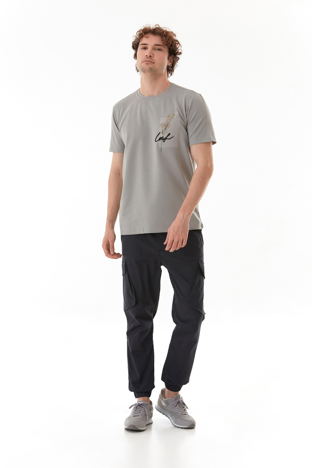 Fulla Moda-Leaf Printed Text Embroidered T-Shirt 2