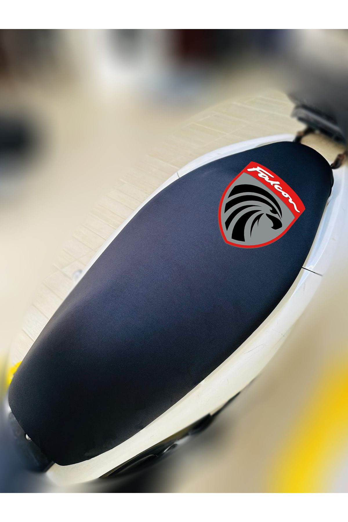 ULTRASHOP Falcon Crown Siyah Kumaş Motosiklet Sele Kılıfı Logolu Penye Sele Koltuk Kılıfı-A