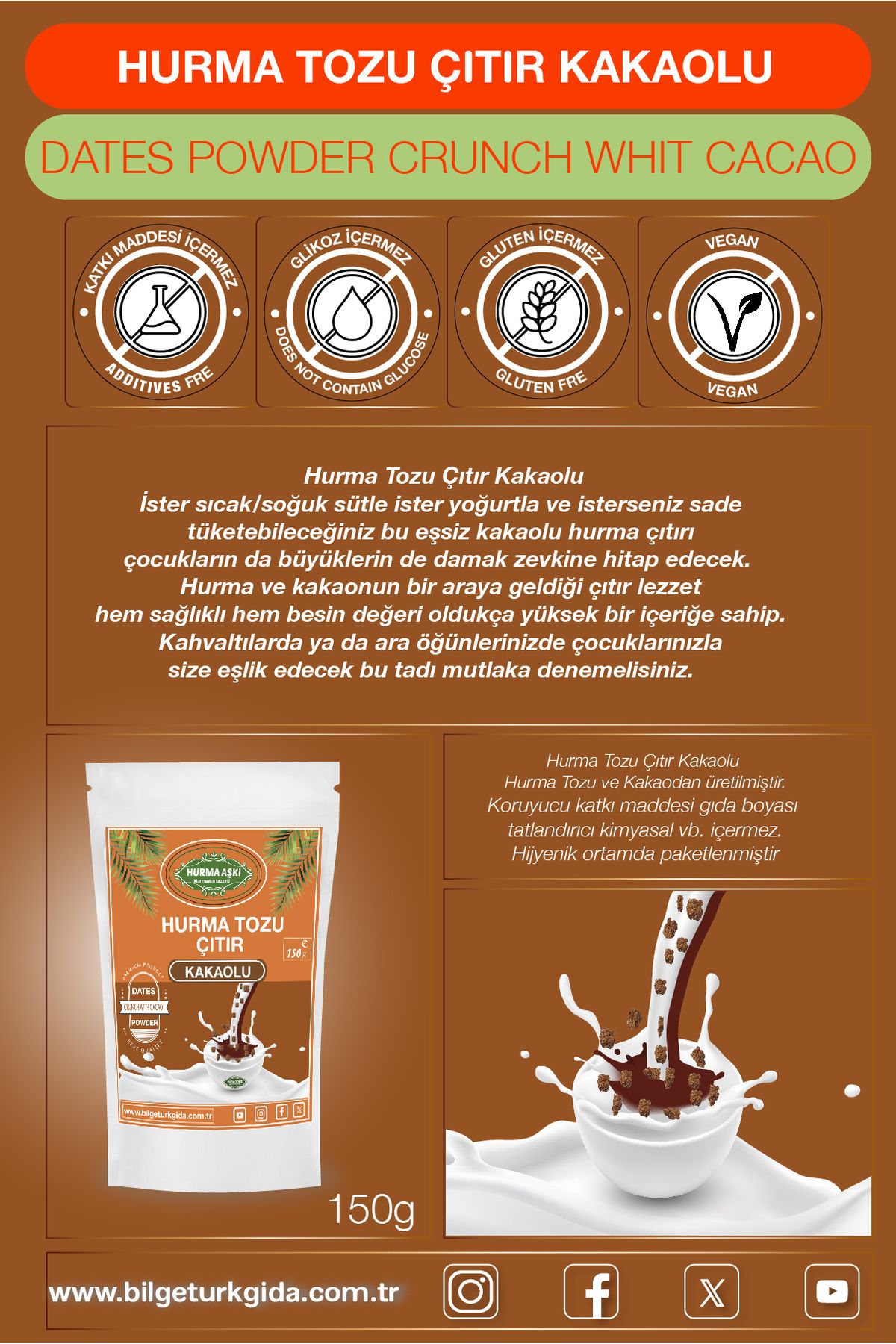 Hurma Aşkı-150 Gr Date Powder with Crispy Cocoa 3