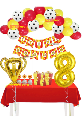 parti pera Sarı Kırmızı Futbol Temalı Balon Zincir Seti Kupa Folyo Balon Doğu...