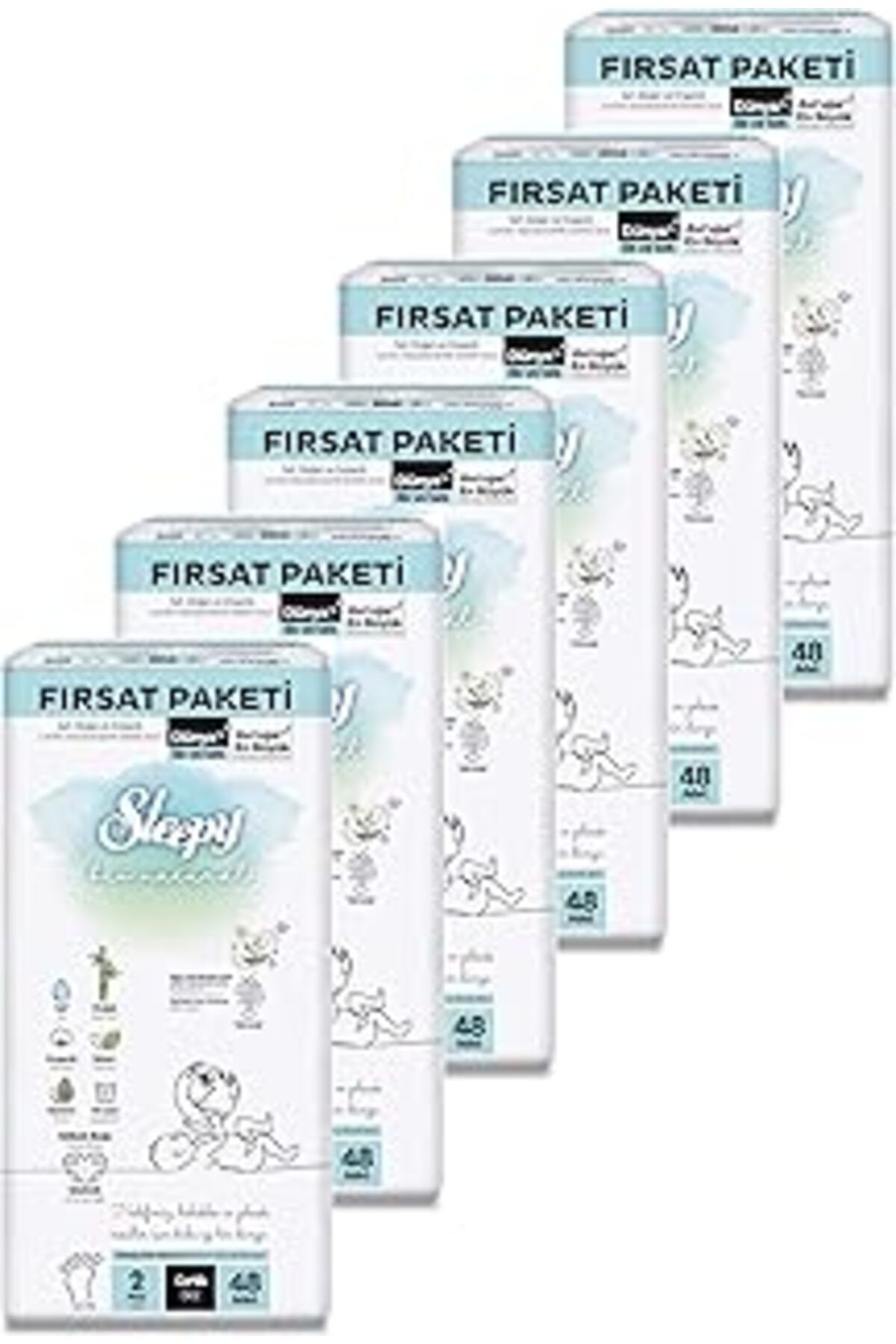 Mu Art Ahşap Sleepy Bio Natural Fırsat Paketi Bebek Bezi 2 Numara Mini 288 Adet Cırtlı Bez