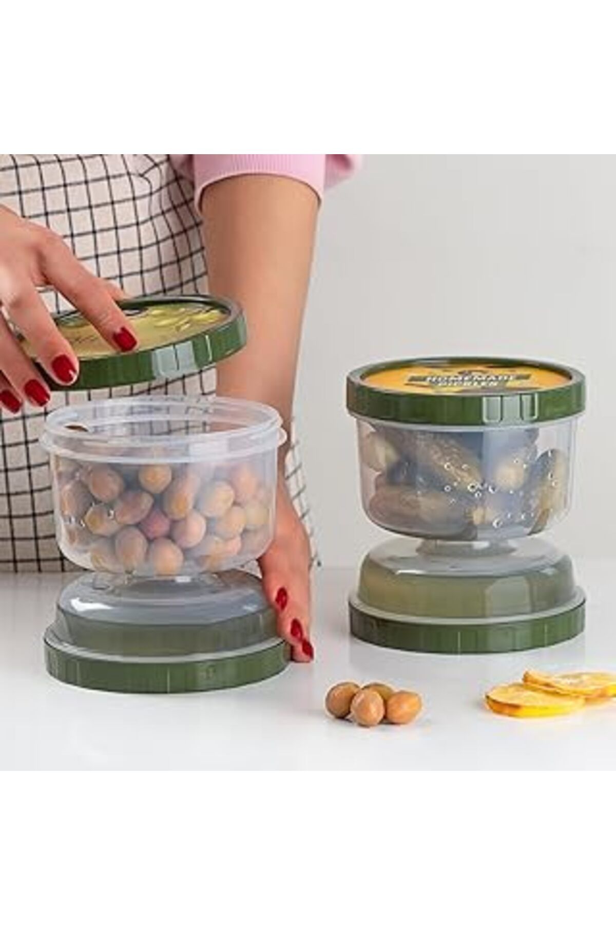 Pazarcan Porsima 02 1391 Kum Saati Süzgeçli Zeytinlik- 2'Li Zeytin Turşu Saklama Kabı Şeffaf