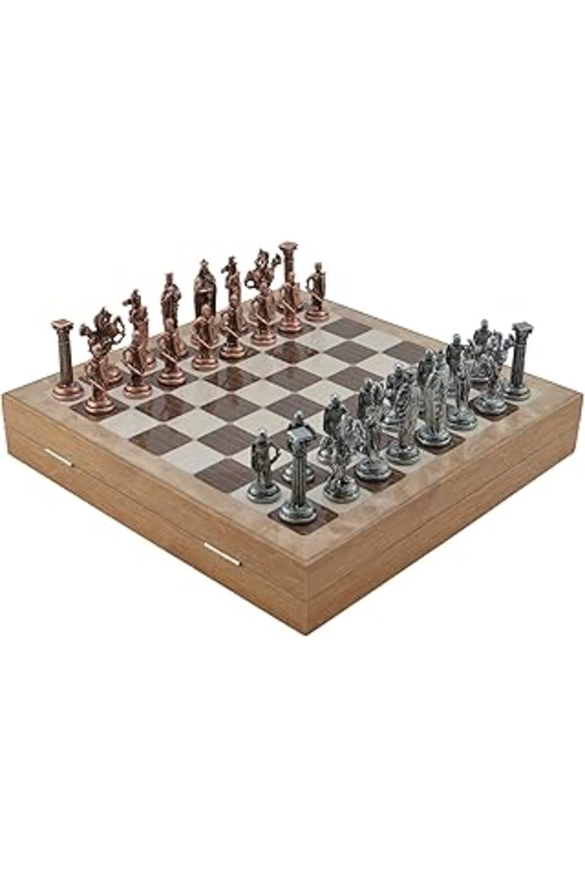 Qedii Gifthome Büyük Boy Metal Osmanlı-Bizans Satranç Tk. Antik Ve Mermer Desenli Sandıklı Mdf Tahtası(36