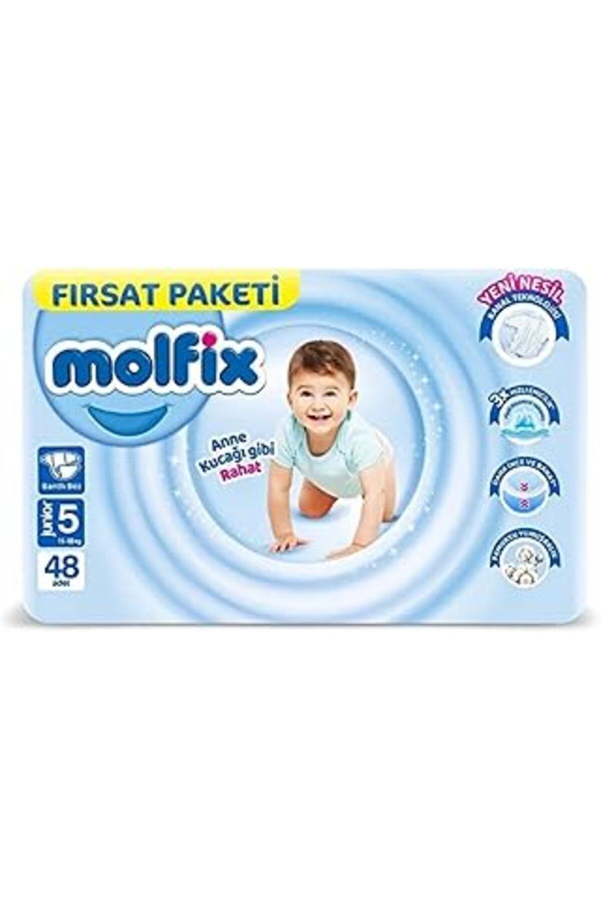 Mu Art Ahşap Molfix 3d Bebek Bezi, Junior 5 Beden, Fırsat Paketi 48 Adet