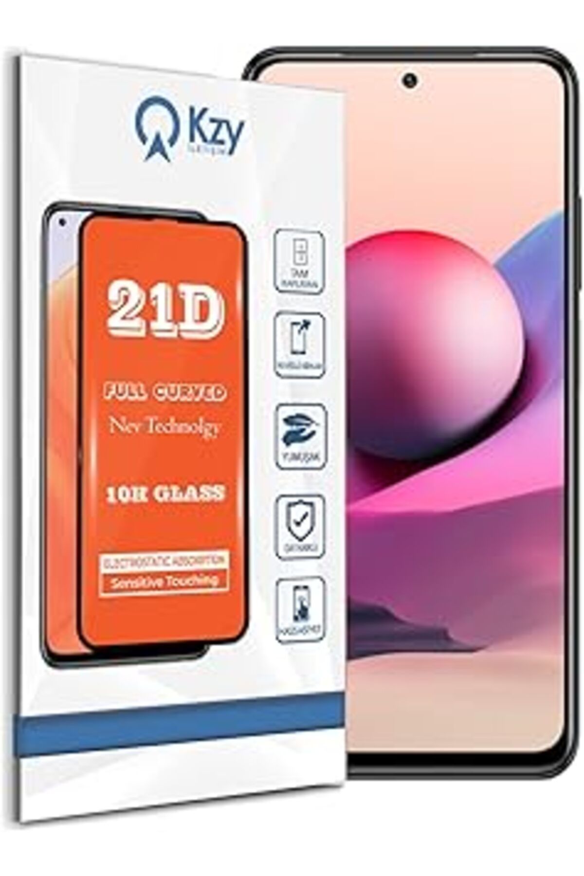 Pazarcan Kzy Iletişim Xiaomi Redmi Note 10s Ile Uyumlu Tam Kaplayan 21d Temperli Ekran Koruyucu Cam