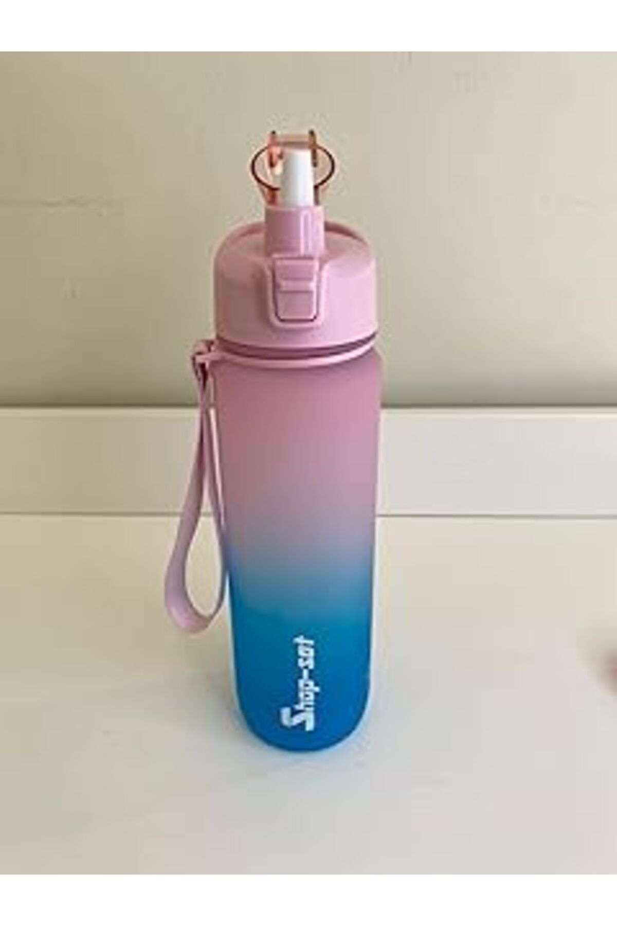 Mu Art Shop-set 1000 ml Tritan Motivasyonlu Su Matarası Süzgeçli Ve Pipetli (PEMBE-TURKUAZ MAVİ)
