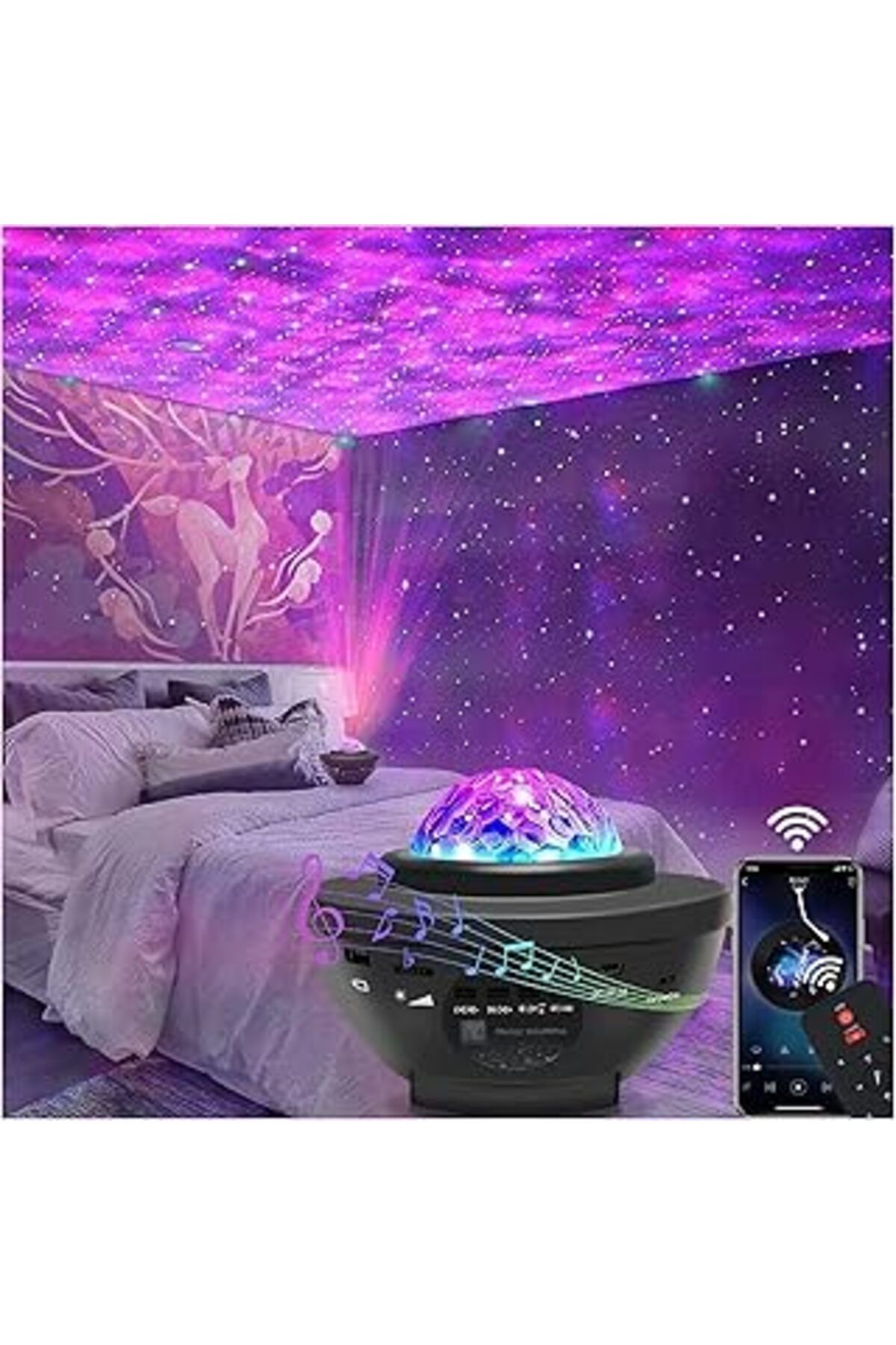 Pazarcan Robeve Projektör Gece Lambası Bluetooth Hoparlör Bluetooth Lazer Işıklı Sese Duyarlı Hoparlör Gece