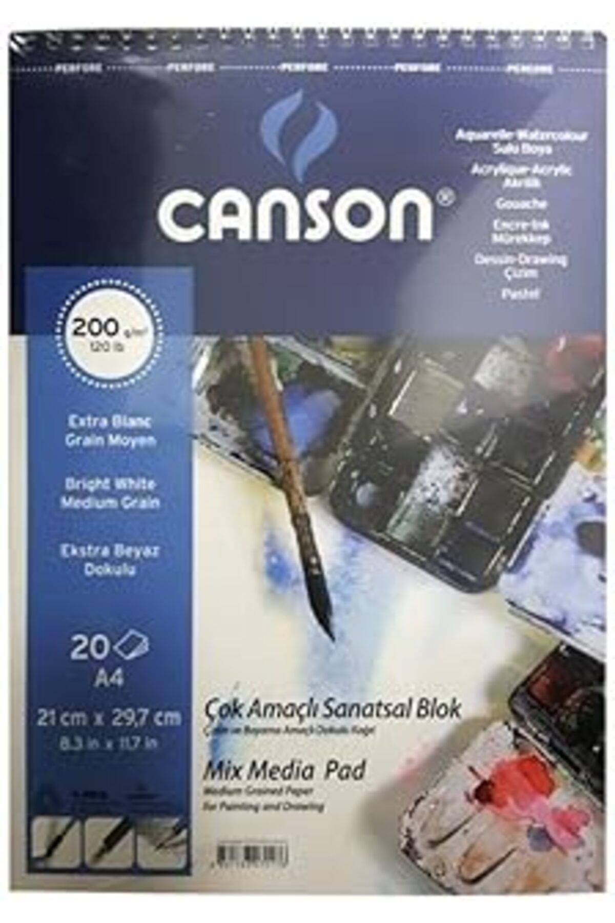 Karachil Canson Fineface Çok Amaçli Resim Bloklari 200Gr A4 20Yp Üstten Spiralli Resim Defteri