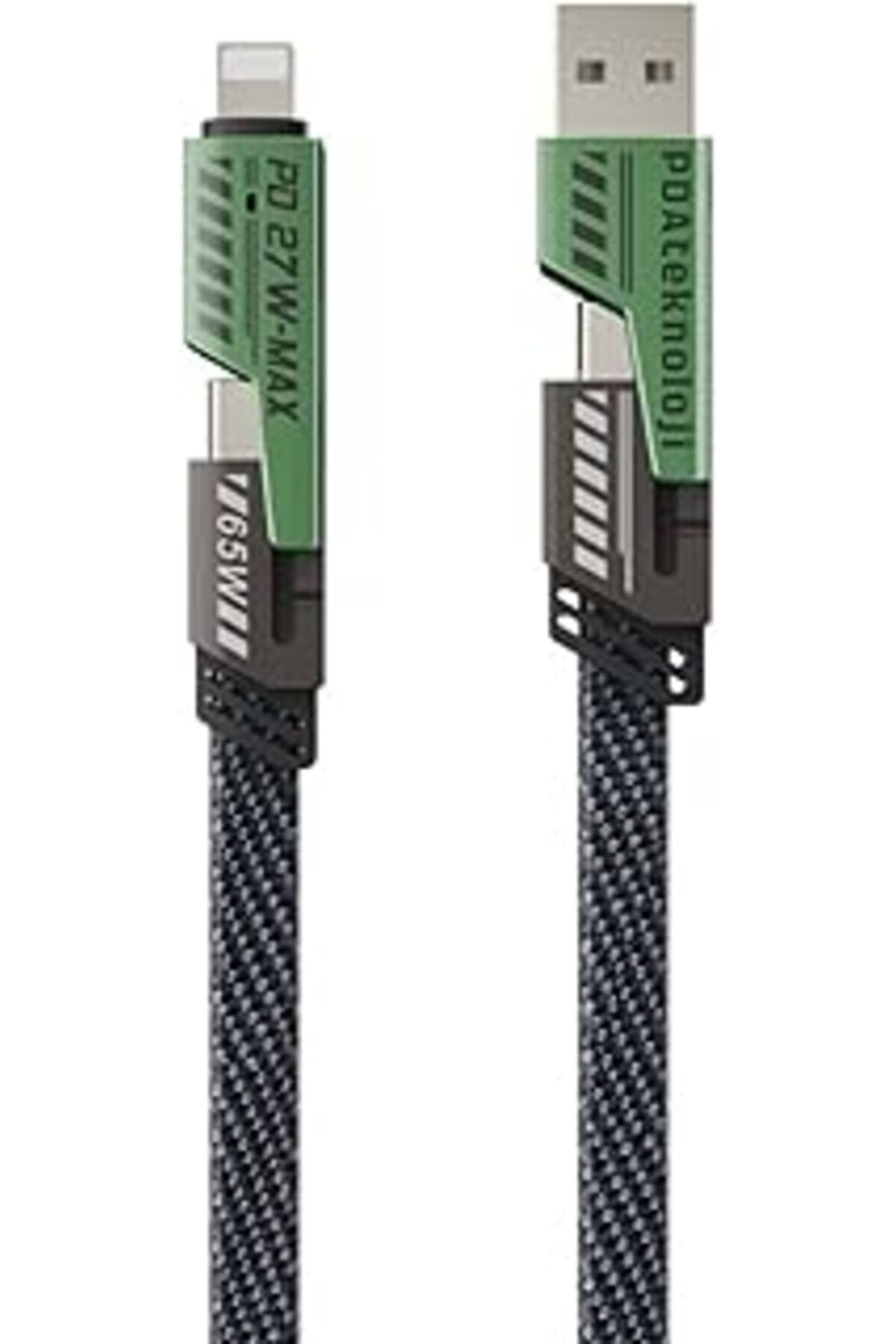 Pazarcan Pdateknoloji Azeada 4 In 1 4'Lü 65W Usb Type-C Ve Lightning Örgülü Şarj Ve Data Kablosu - 1.5M Siya