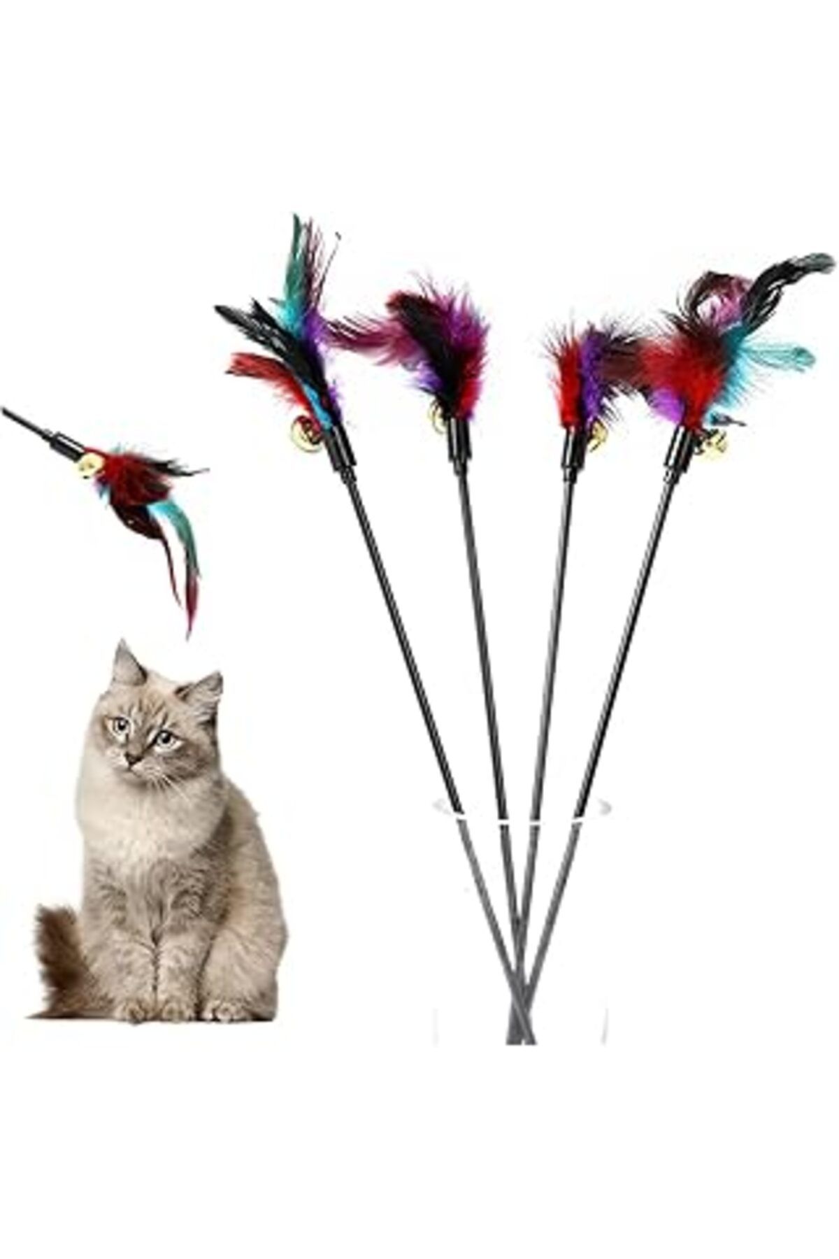 Karachil Luti Concept Çıngıraklı Tüylü Kedi Oyun Çubuğu, Evcil Hayvan Oyun Çubuğu, Kedi Eğlence Aktivite Oyu