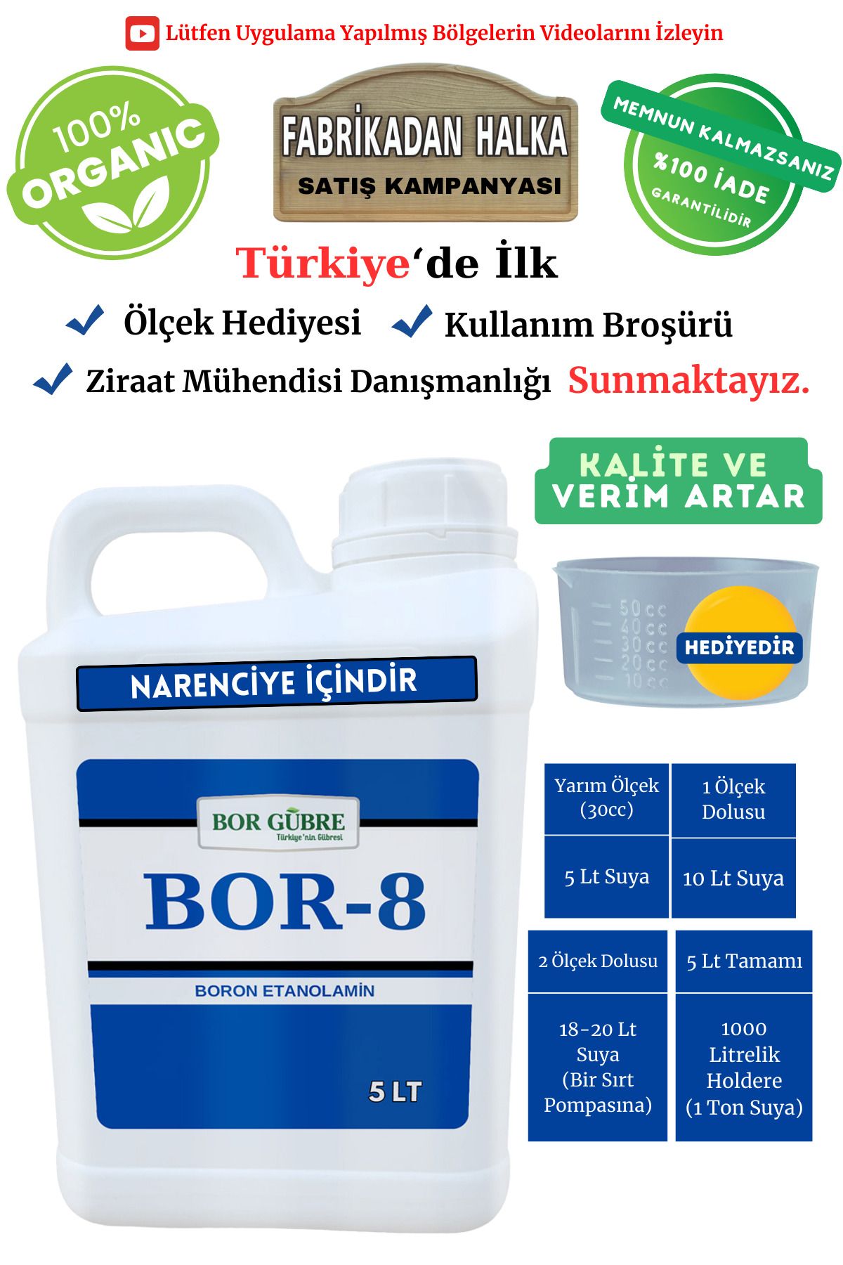 Bor Gübre Narenciye İçin Gübre Bor-8 5Lt Kalite ve Verim Artar, Geliştirir, Korur