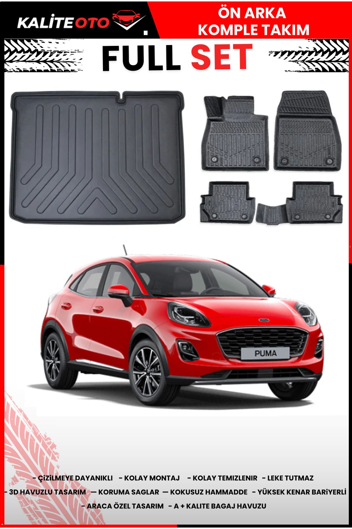 Ford Puma 2019-2025 4d Uyumlu Bagaj Havuzu 4d Havuzlu Paspas Seti