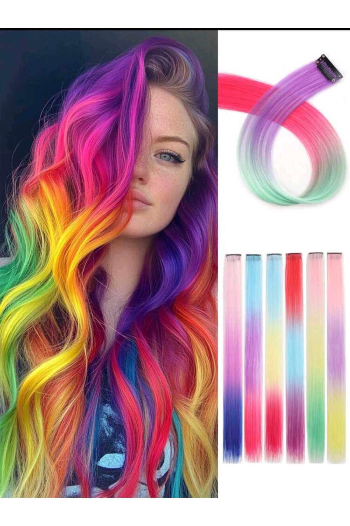 Eva Rose 2 Adet 3 Renkli Düz Yan Çıt Çıt Postiş Saç Sentetik Renkli Ombre Saç Çıt Çıt Saç Takma Saç 50cm