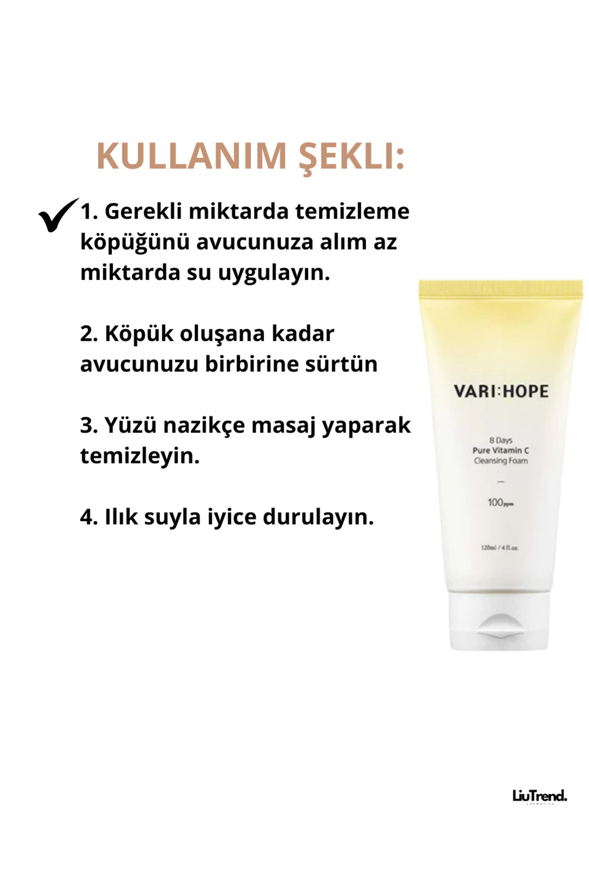 VARI:HOPE 8 Days Pure Vitamin C Cleansing Foam 120 ml C vitamini içeren temizleme köpüğü — VP009 — تصویر 5 از 6