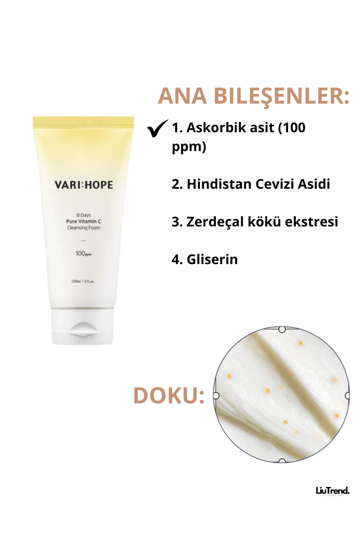 VARI:HOPE 8 Days Pure Vitamin C Cleansing Foam 120 ml C vitamini içeren temizleme köpüğü — VP009 — تصویر 2 از 6