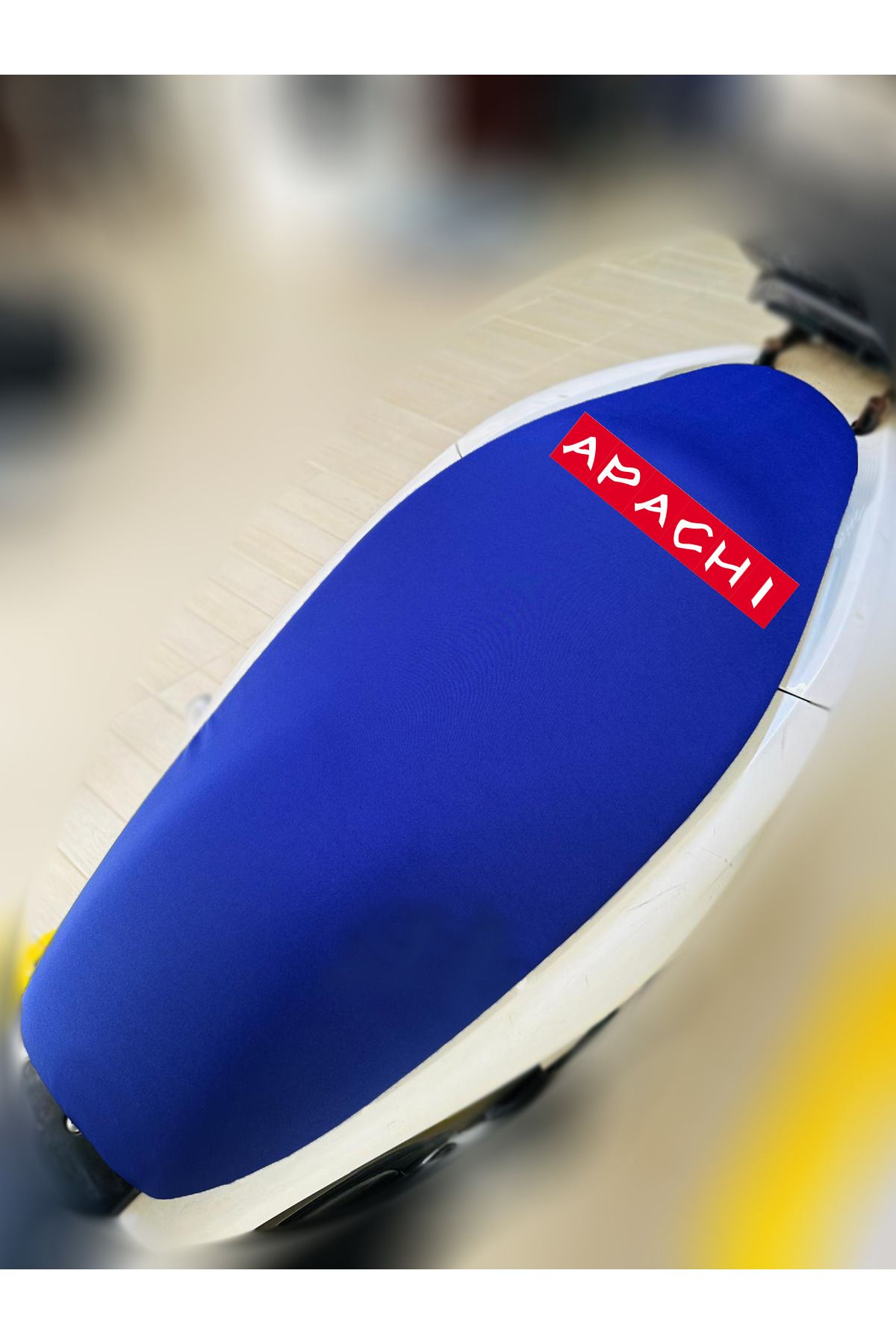 ULTRASHOP Apachi Xrs Mavi Kumaş Motosiklet Sele Kılıfı Logolu Penye Sele Koltuk Kılıfı-A