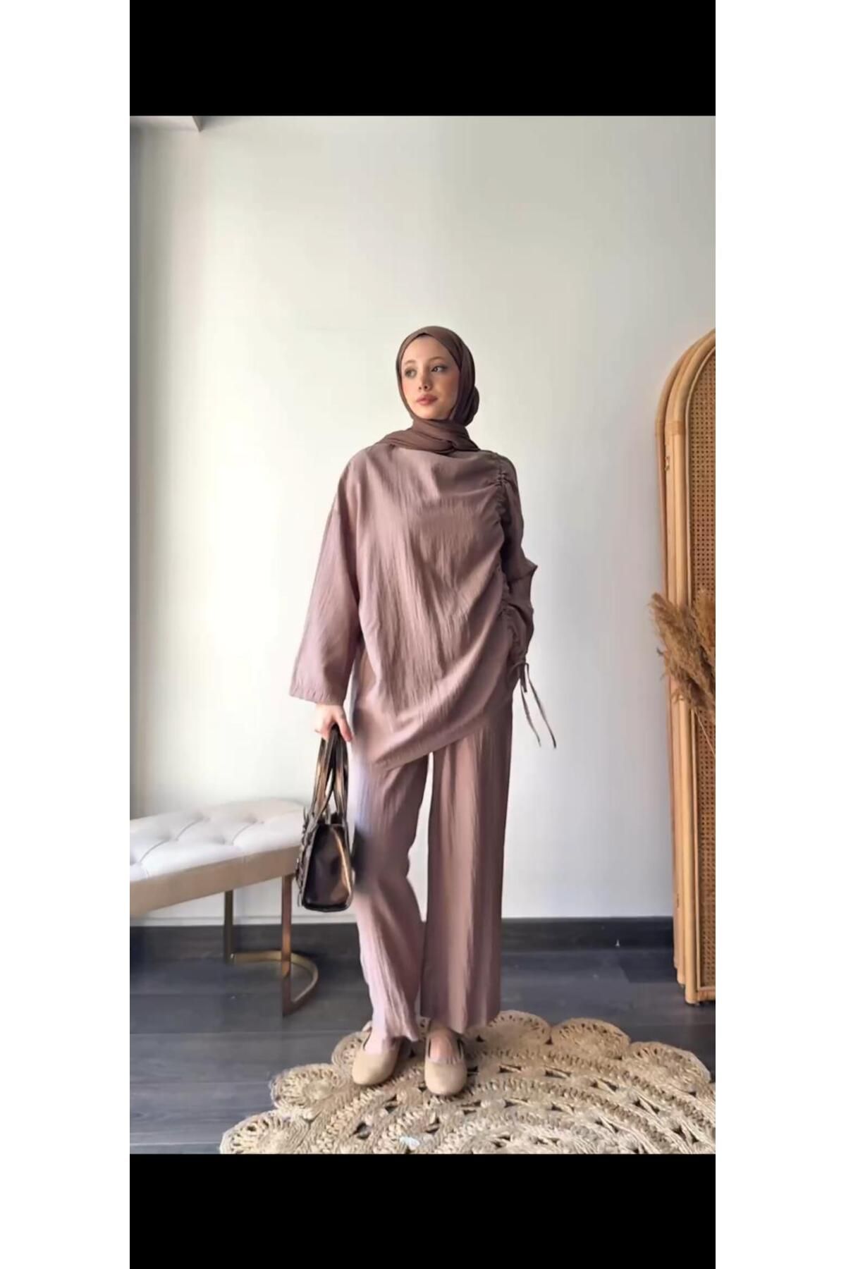 Butik-Side Tie Gathered Double Suit 3