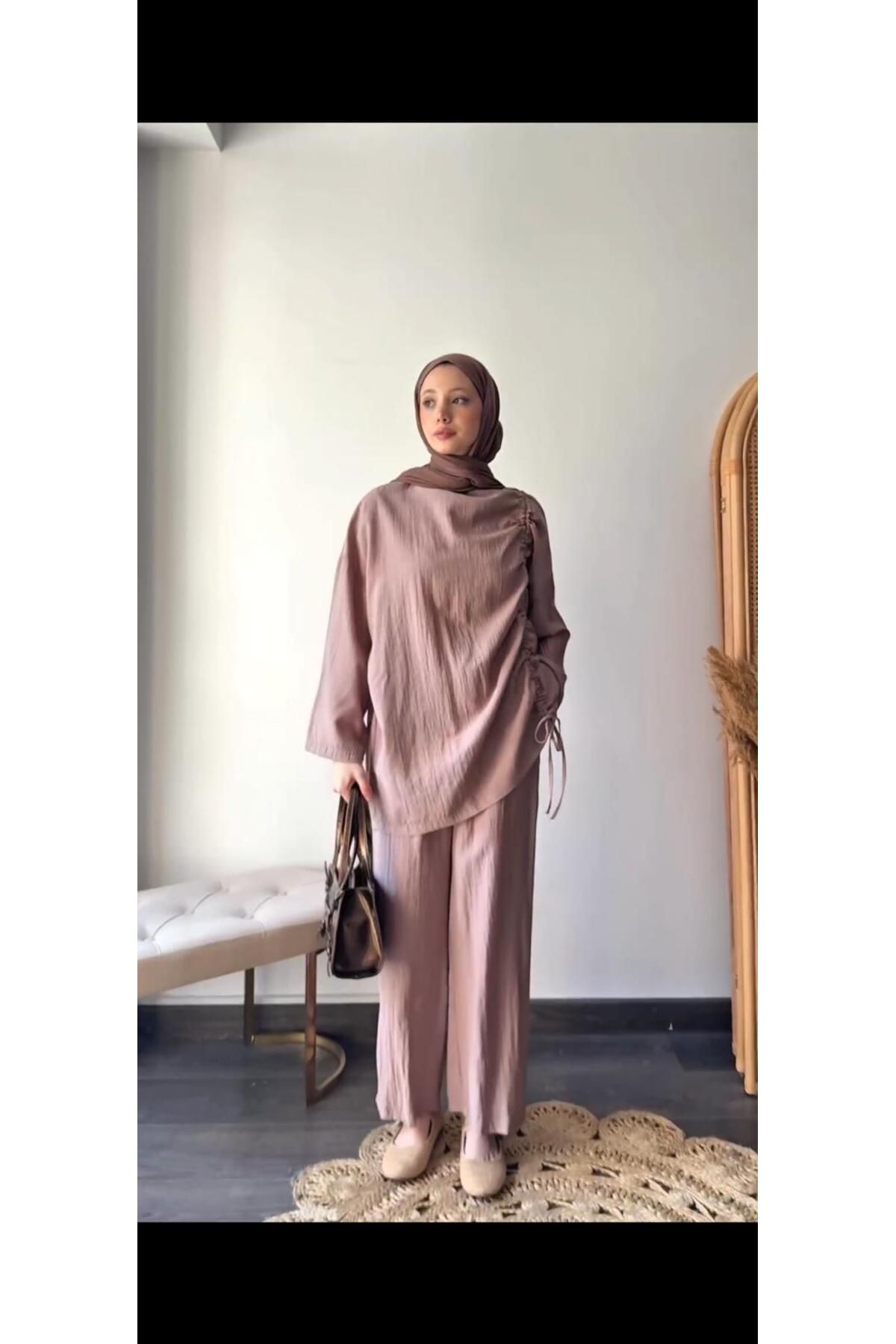 Butik-Side Tie Gathered Double Suit 2