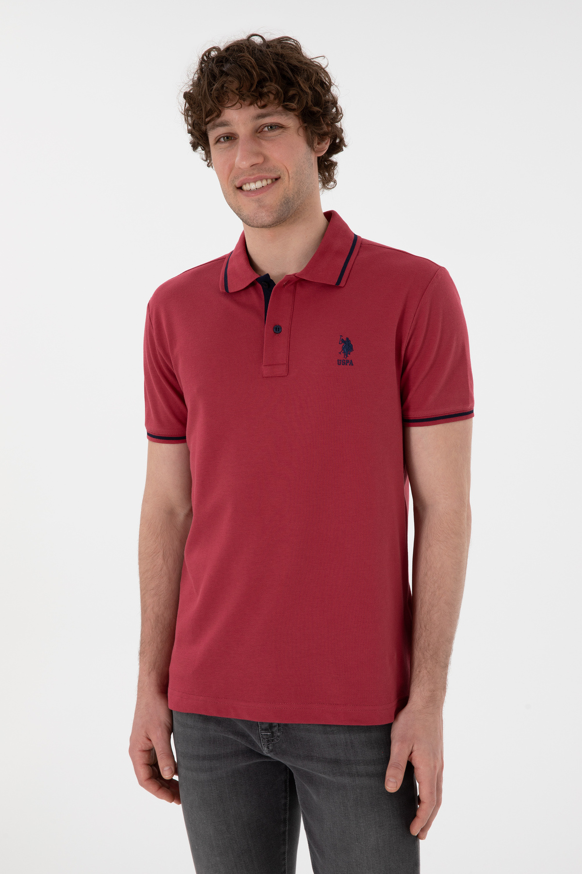 U.S. Polo Assn.-تي شيرت رجالي ذو قصة ضيقة وياقة بولو وشياطين أساسي 50305980-VR223 4