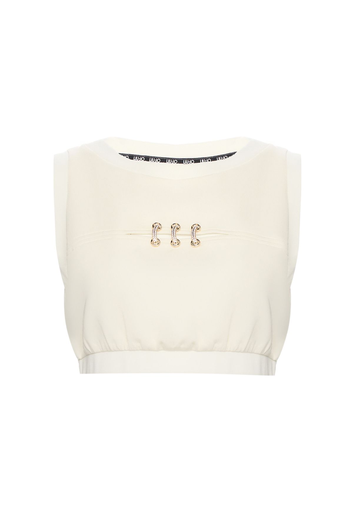 Liu Jo-Women Short Sleeve Crop Boy Round Neck Triple Rope Passing Detail White Blouse Ta5270J4869-10105 1