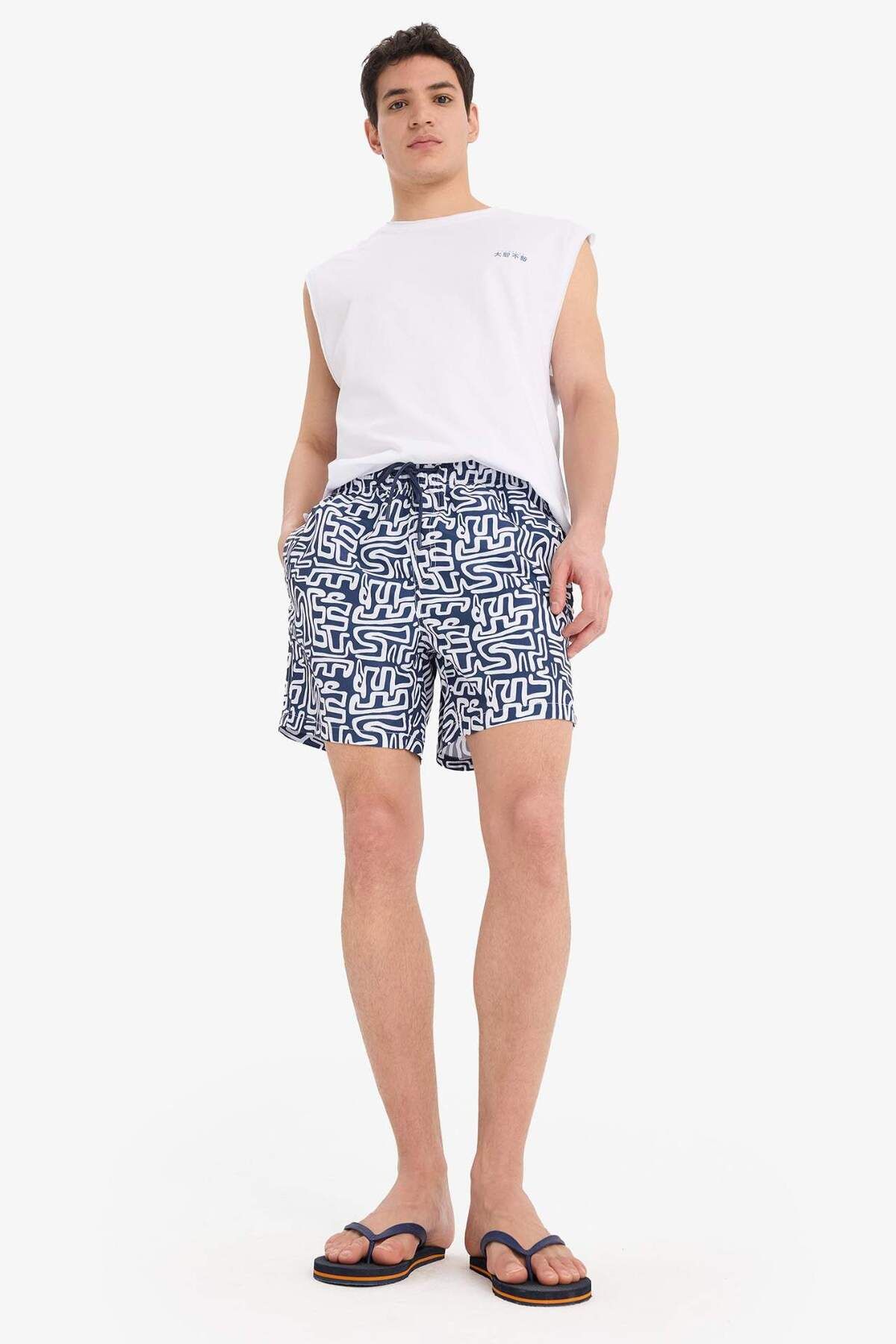 DeFacto-Patterned Mesh Lined Short Length Swim Shorts A7376Ax25Hs 2